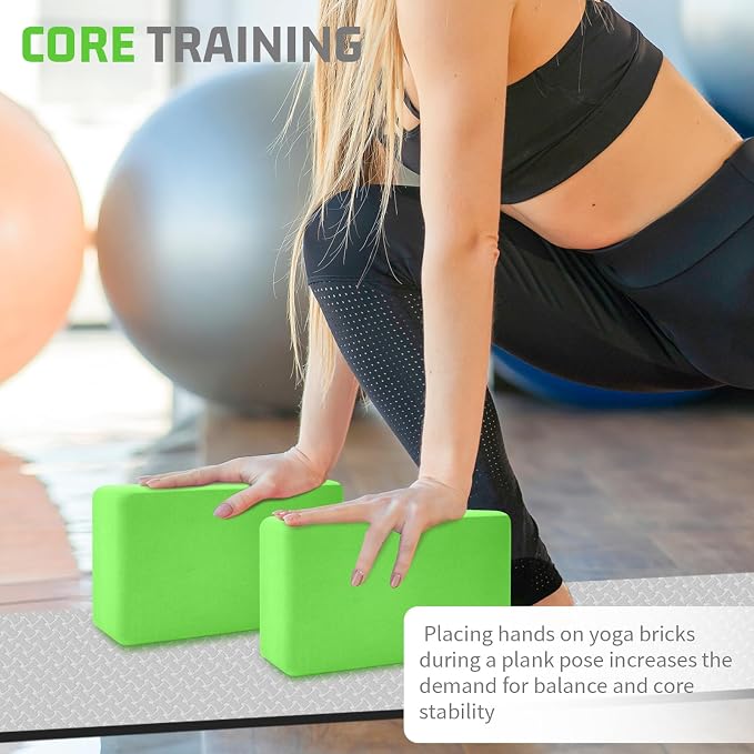 Yoga Blocks 2 Pack 3x6x9IN Foam Block Supportive Latex-Free with Rounded Edges, Non-Slip Exercise Blocks for Pilates, Meditation, Balance, Stretching and Deep Poses