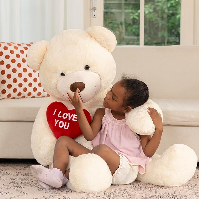 MaoGoLan Giant Teddy Bear 52"- I Love You Red Heart Big White Bear Stuffed Animal - Large Valentines Teddy Bear for Girlfriend,Boyfriend,Wife,Lover - Anniversary, Birthday,Long Distance