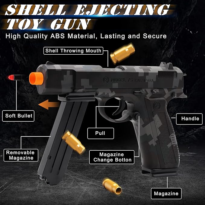 Toy Pistol Guns Toys for 8 9 10 11 12 13+ Year Old Boys Kids, Sports & Outdoor Toys Gun with Soft Bullet & Shell Ejecting, Camouflage Fidget Toy Guns for Boys 8-12, Kids Gifts for Birthday