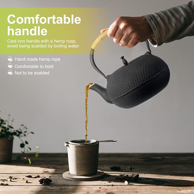 suyika Japanese Tetsubin Tea Kettle Cast Iron Teapot with Stainless Steel Infuser 60 oz/1800 ml