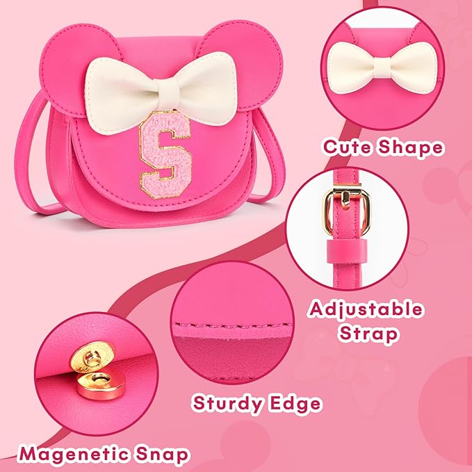 mibasies Toddler Purse Girl Gifts: Girls Birthday Gifts for 3-8 - Toys for Ages 2-4 Girls Mouse Ears Purse, Hot Pink, Letter S