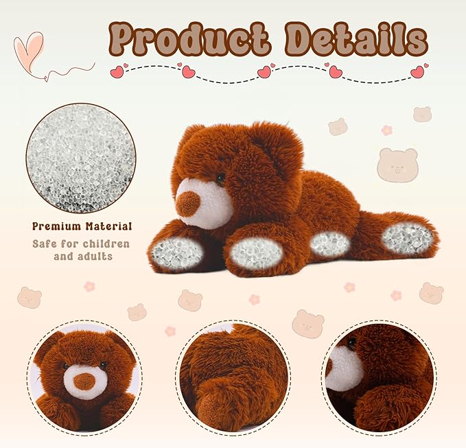 Weighted Stuffed Animal 27in, 4.2 lbs Stuffed Bear Plush for Adult, Kids, Weight Bear Stuffed Animal Brown Gifts on Christmas, Birthday, Valentine's Day