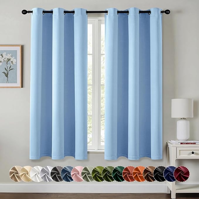 MIULEE Blackout Curtains for Bedroom 2 Panels 40 x 45 Inch Long Sky Blue | Thermal Insulated, Living Room Darkening Grommet Drapes, Noise Reducing, Light Blocking Window Treatments
