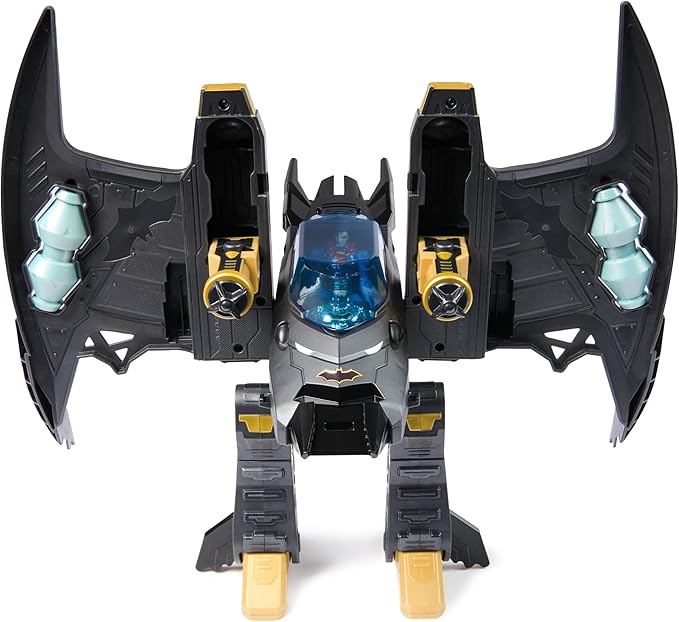 DC Comics, Metal Force Transforming Batwing, 2-in-1 Playset, Includes Batman and Superman Figures, with Projectiles and Character Cards, Kids Toy for Boys Ages 4 and Up