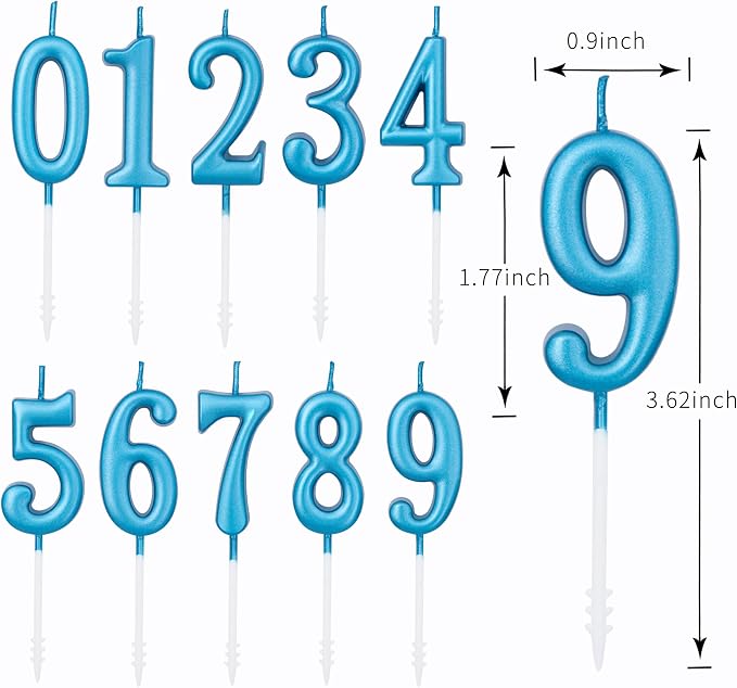 PHD CAKE 10-Pieces Blue Numeral Birthday Candles, Cake Numeral Candles Number 0-9 Glitter Cake Topper Decoration for Birthday,Wedding Anniversary,Party Celebration