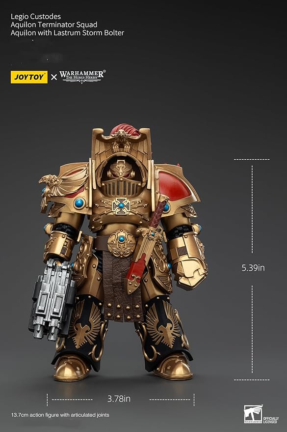 JOYTOY Warhammer The Horus Heresy Legio Custodes Aquilon Terminator Squad Aquilon with Lastrum Storm Bolter 1:18 Scale 5.4in Action Figure Mecha Joy Toy Collection Model