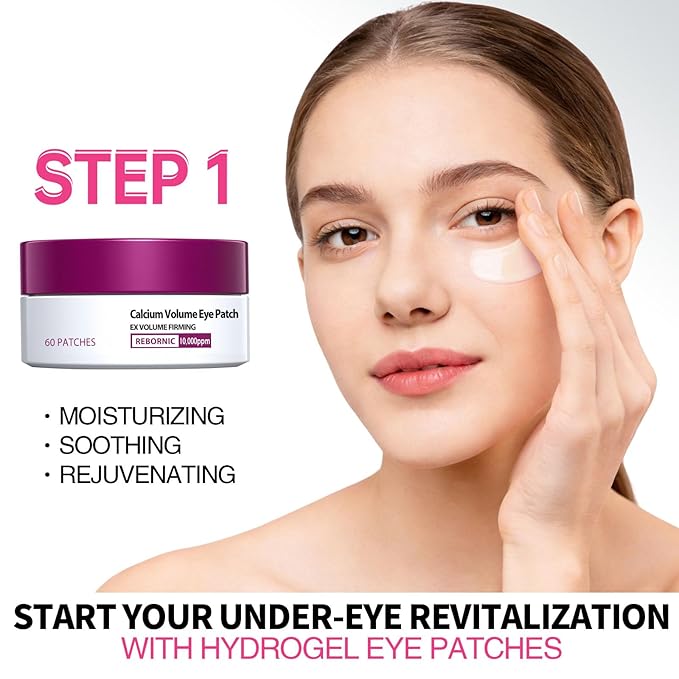 Eye Care Set - Calcium Multi Balm Stick + Deep Hydrating Under Eye Patches 30 Pairs, Nourishing Calcium Volume Balm, Collagen Moisturizing, Gentle on Skin, Eyes Care & Daily Skincare