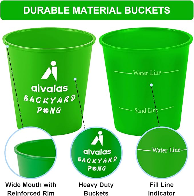 Aivalas Yard Pong Outdoor Games, Giant Yard Games Set with 12 Buckets and Balls for Adults and Family, Toss Game Throwing Games for Beach, Camping, Lawn and Backyard