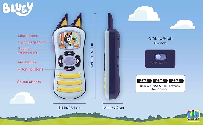 eKids Bluey Toy Remote Control for Toddlers with Built-in Music and Sound Effects, Bluey Toys for Kids