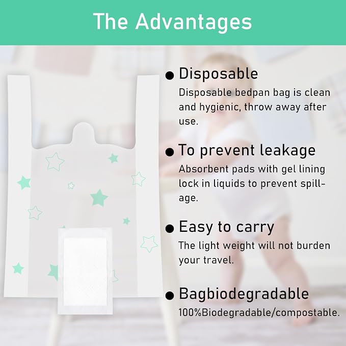 Disposable Portable Potty Liners Fragranced to Absorb Odor, Universal Fit Most Chairs Leak-Proof Liners for Travel Potty Seat Suitable Children and Toddlers(60 Count)