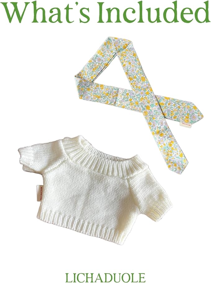 9-12''/30cm Stuffed Animals Clothes White Knit Sweater & Scarf Set for Bashful Bunny and Teddybear（NO Doll） (Yellow)