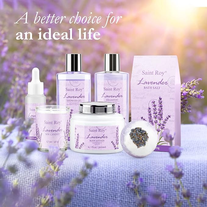 Spa Gift Basket Gifts for Women, Lavender Bath and Body Gift Basket Spa Kit | Bath Beauty Kit, Self-Care Relaxation Set, Home Spa Gift Basket, Birthday, Christmas, Bath Spa Kit Woman gift, Anniversary