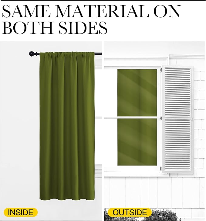 NICETOWN Kitchen Curtains, Short Blackout Drapes, Olive, 42" Wide by 54" Long, 2 PCs, Thermal Insulated Blackout Curtain Panels for Kids Room, Play Room