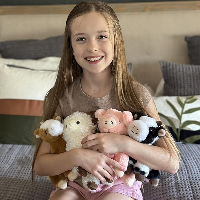 MaoGoLan 4 Pack Farm Stuffed Animals Bulk Party Favors for Kids, 8 inch Plush Cow & Sheep & Pig & Horse - Gifts for Toddlers Girls Boys Christmas Birthday Baby Shower