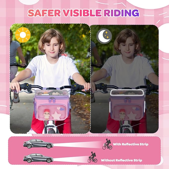 Kids Bike Basket, Front Frame Handlebar Bag for Toddler Scooter Tricycle Bicycle, Cute Small Fabric Bicycle Basket for Boys & Girls,