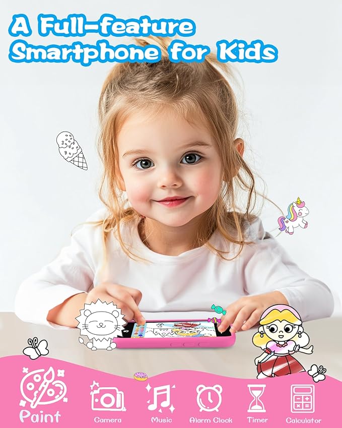 MOMILLA Kids Toys Smart Phone, Girls Toys with 3.97" Touchscreen Phone, Birthday Gift for Kids Age 3-12, Toddler Toys Learning Smartphone, 16 GB Storage Cell Phone with Front Camera (No Dual Camera)