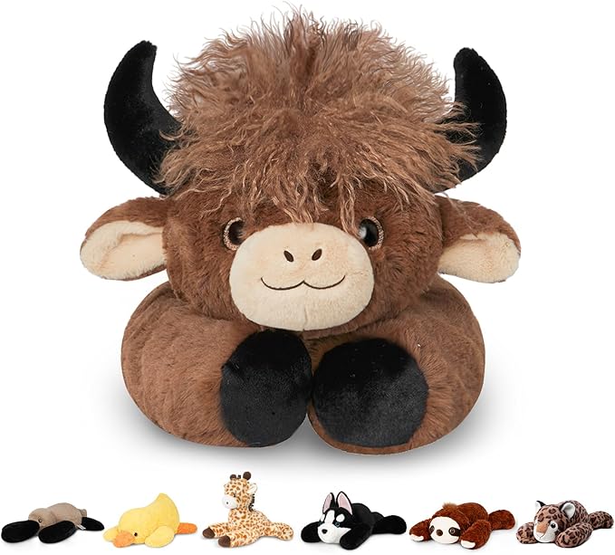 Niuniu Daddy 20" | 3.3 Pound Highland Cow Weighted Stuffed Animals for Adults, Weighted Brown Highland Cow Plush Toy for Toddler Kids, Fluffy Plushy Pillow with Soft Fur for Present Christmas Birthday
