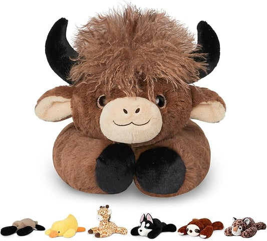 Niuniu Daddy 20" | 3.3 Pound Highland Cow Weighted Stuffed Animals for Adults, Weighted Brown Highland Cow Plush Toy for Toddler Kids, Fluffy Plushy Pillow with Soft Fur for Present Christmas Birthday