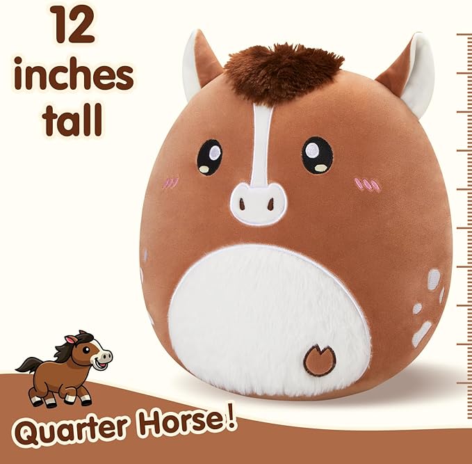 Glow Guards 12-Inch Quarter Horse Plush Pillow Cute Horse Stuffed Animal Soft Plush Toy Stuffed Animals Birthday Gift for Boys Girls Kids
