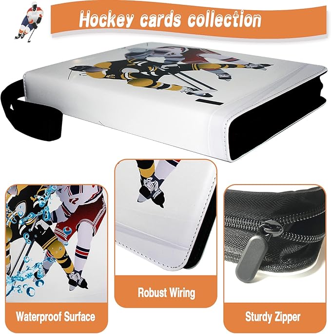 Hockey Card Binder, Trading Card Binder 9 Pocket with 50 Removable Sleeves Fits 900 Sport Cards, 3 Ring Card Holder Binder with Zipper, Collector Storage Album