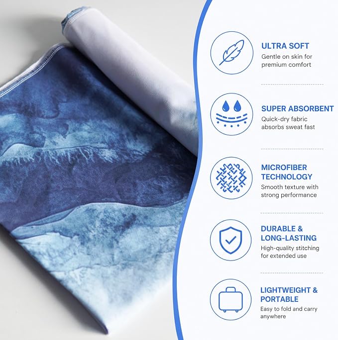 Yoga Mat Towel, Hot Yoga Non Slip with 4 Corner Pockets, 70 x 26 in | Soft Absorbent Microfiber With Four Corner Pockets, Fits Over Yoga Mats For Hot Yoga, Pilates, Gym, And Travel
