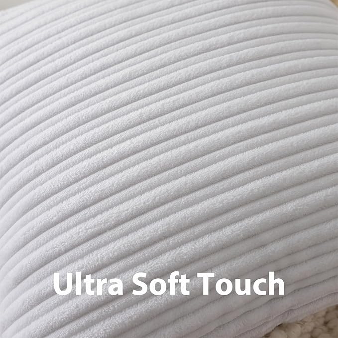 UGASA 12x24 Inch Pillow Cover Pack of 1 Soft Boho Stripe Corduroy Long Rectangular Lumbar Cushion Cover Farmhouse Decorative Throw Pillowcase for Bed, Couch, Sofa, Bedroom, Living Room, Pure White