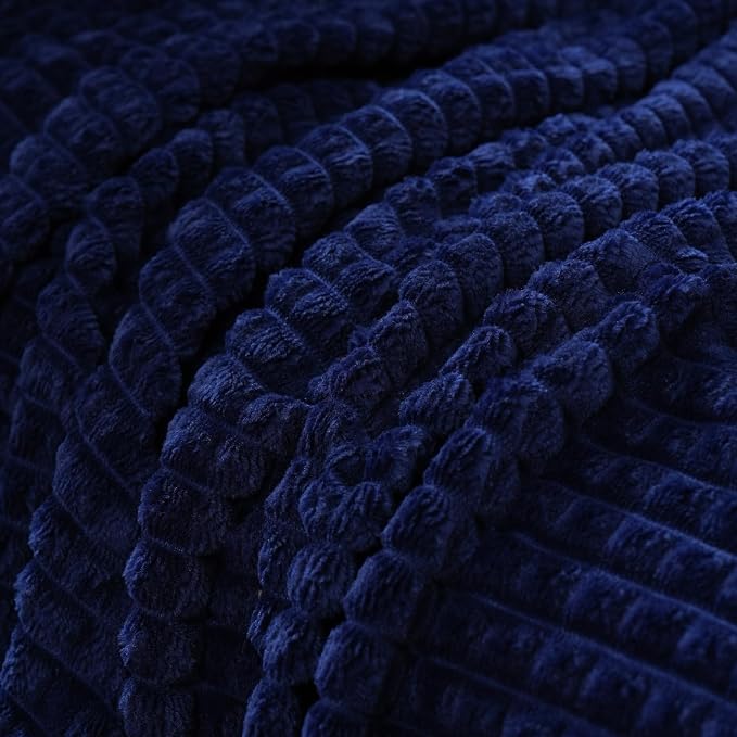 Puncuntex Fleece Throw Blanket Navy Blue 60"×80" with Square Grid Design | Super Soft Plush Cozy Flannel Throw Blanket Luxury for Couch Sofa Chair