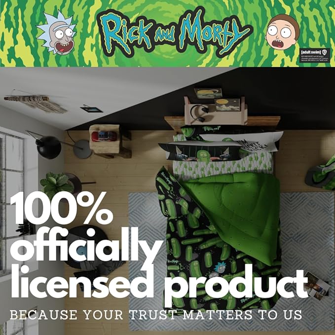 Rick & Morty 5 Piece Super Soft Cozy Reversible Comforter and Sheet Set with Sham, Twin, (Officially Licensed Product) By Franco
