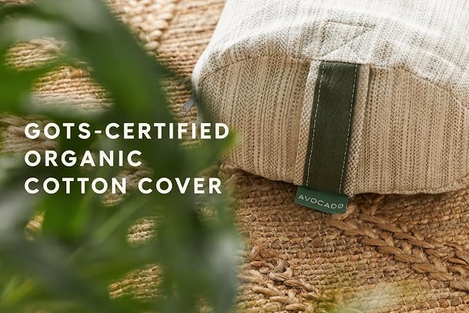 Avocado Organic Yoga Meditation Pillow, GOTS Certified Organic Cotton Cover, Natural Buckwheat Fill