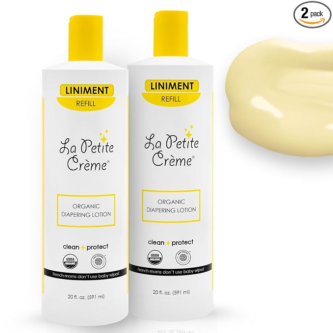 La Petite Creme French Premium Diapering Lotion - Diaper Cream Alternative to Baby Wipes - Moisturizer & Skin Cleanser - USDA Certified Organic Ingredients - Baby Essentials (2 Bottles of 20 oz)