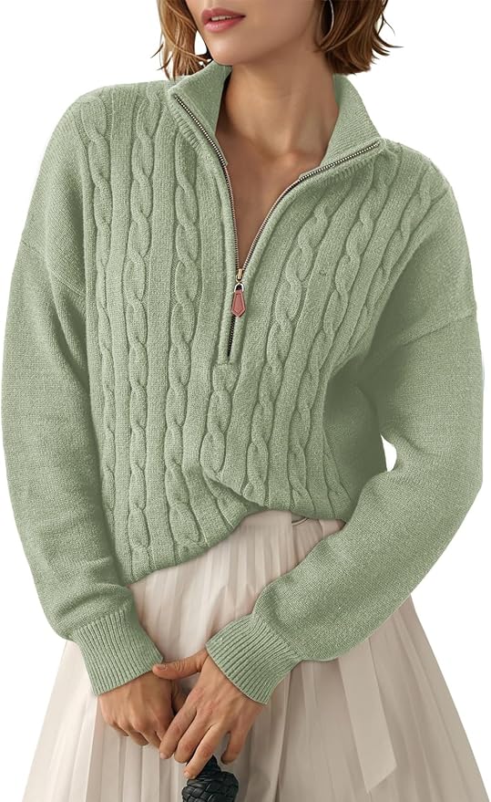 Dokotoo Women's Sweaters 2026 Fall Winter Quarter Zip Ribbed Cable Knit | Long Sleeve,Polo Neck,Lightweight Knit Pullover,Soft Comfy Tops,Casual Trendy Outfits,Fashion Clothing