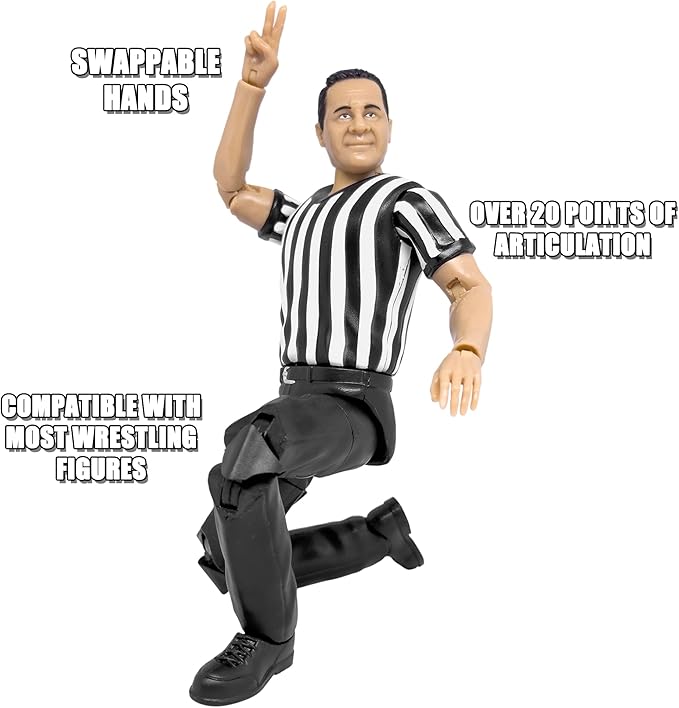 Figures Toy Company Ultimate Three Counting & Talking Wrestling Referee Action Figure with Deluxe Articulation for Wrestling Action Figures