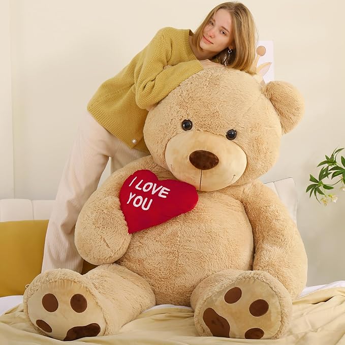 Tezituor 5ft Giant Teddy Bear Stuffed Animals - “I Love You”Red Heart Human Size Teddy Bear for Girlfriend,Boyfriend,Wife,Lover-Birthday, Anniversary, Valentines