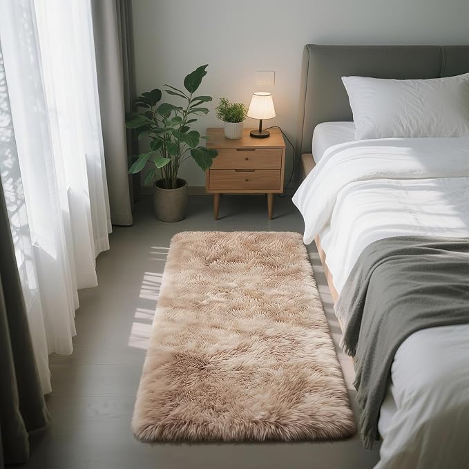 Fluffy Rug Shag Area Rug, Mottling Beige 2x4 Area Rugs for Bedroom, Small Bedside Rug, Soft Fluffy Shag Entryway Throw Rugs for Living Room Bedroom Room Home Decor