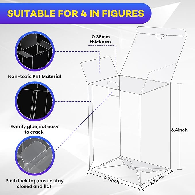 100 Pack Clear Protectors Case Compatible with Funko, 4" Pop Figures Case Protectors, 0.38mm Crystal Clear Display Cases for Collectibles with Locking Tab