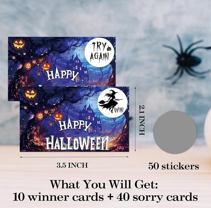 Halloween Scratch Off Cards - 50 Witch Party Scratch Prize Cards - Pumpkin Festive Raffle Tickets for Adults Families Events Business Groups Game Supplies - C07