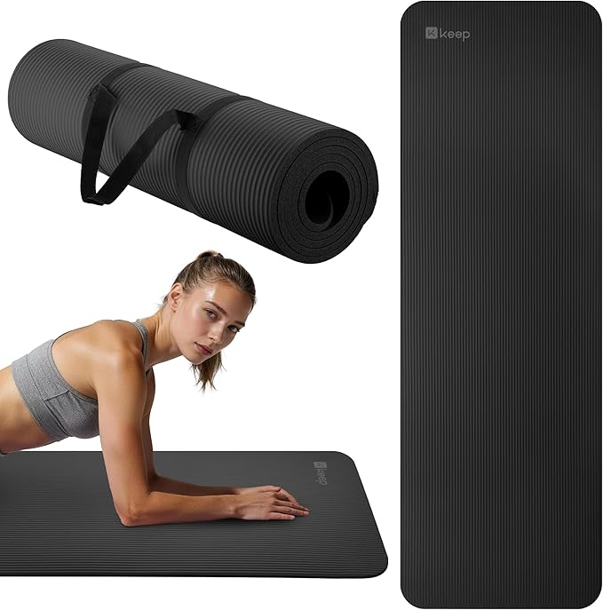 KEEP Extra Thick NBR Yoga Mat for Women & Men, 10mm Thick, 72”x24” Large Exercise Mat with Non-Slip Workout Mat for Yoga, Pilates, Stretching, Meditation – Wide & Cushioned Fitness Mat