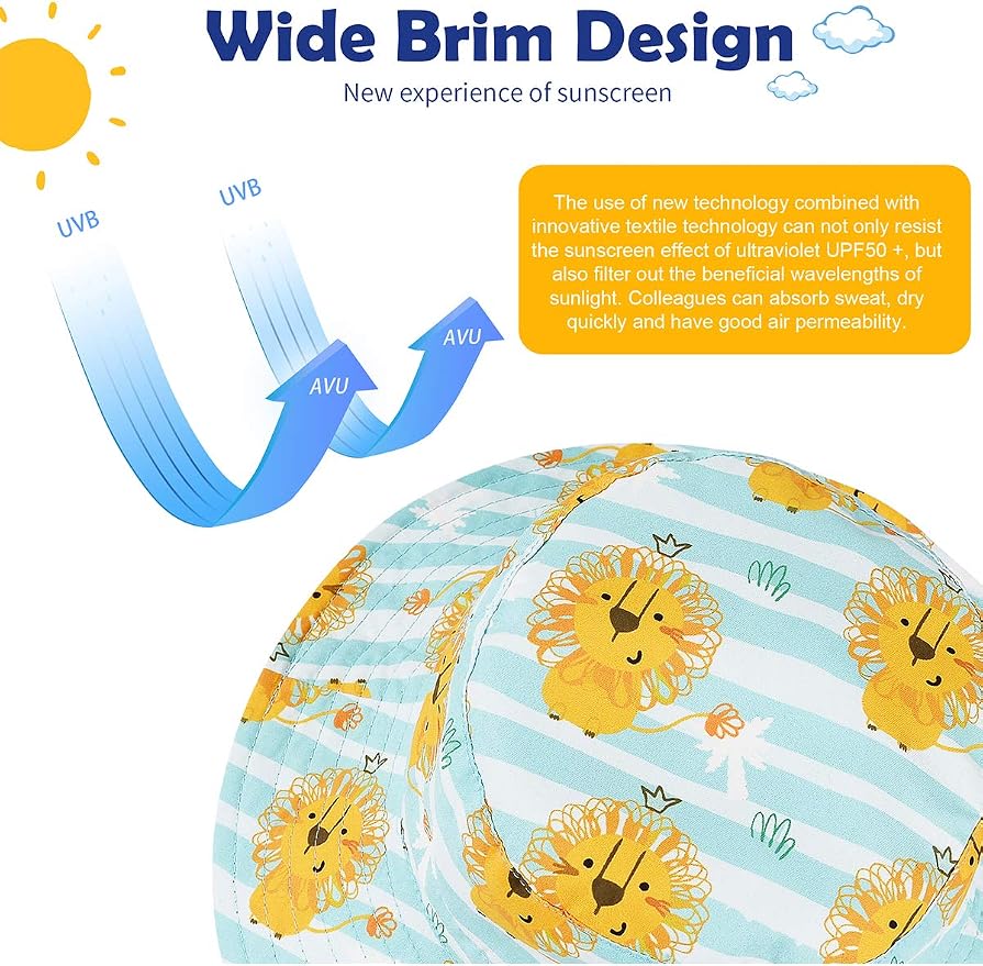 Baby Sun Hat UPF 50+ Sun Protective Toddler Bucket Hat Summer Kids Beach Hats Wide Brim Outdoor Play Hat for Boys Girls