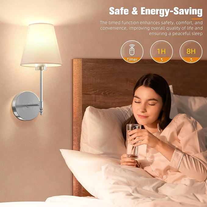 14.5 inch Battery Operated Wall Sconce Set of 2,Brushed Nickel Rechargeable Wall Lights with 10400mAh Dimmable Bulbs and Remote,9 Colors Wireless Sconces for Bedroom Living Room Decor