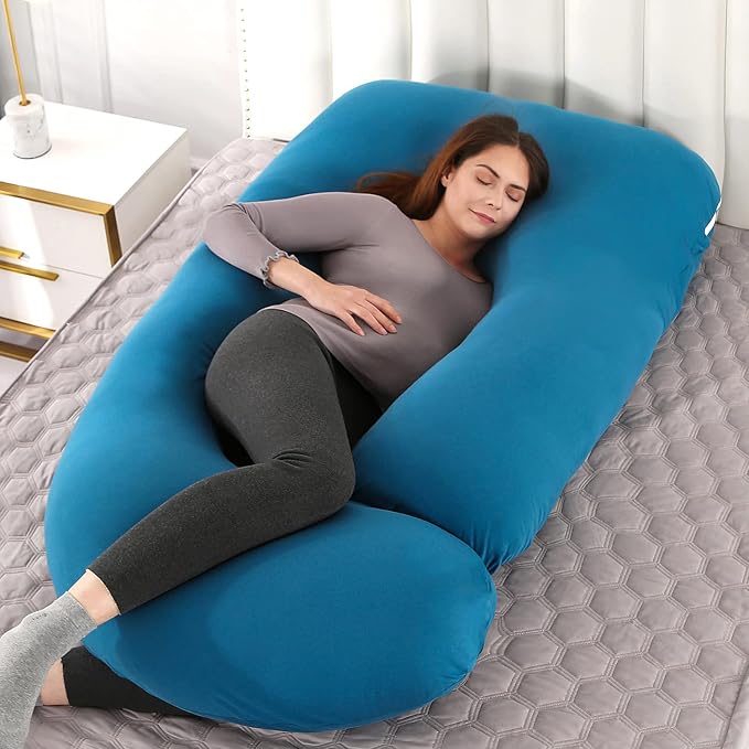 U-Shaped Full Body Pregnancy Pillow for Sleeping – 57" Maternity Pillow with Removable Cover, Support for Back, Legs, Belly & Hips (Jersey -Royal Blue)