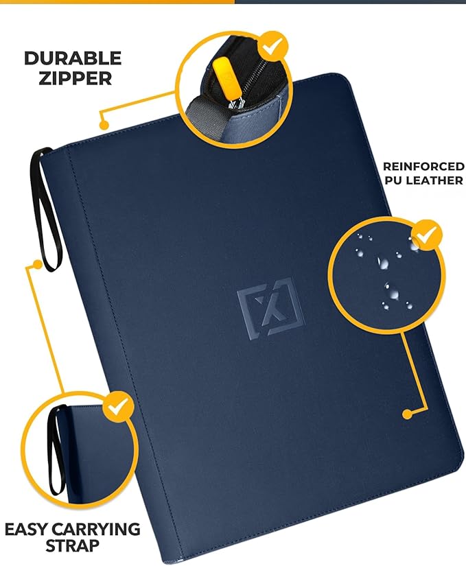 X PRO 1000+ Card Binder - Comes with 200 Card Sleeves | Compatible with TCG, Sports, MTG & More - Ringless Trading Card Binder | 1000 Pockets | TCG Binder (Midnight Blue)