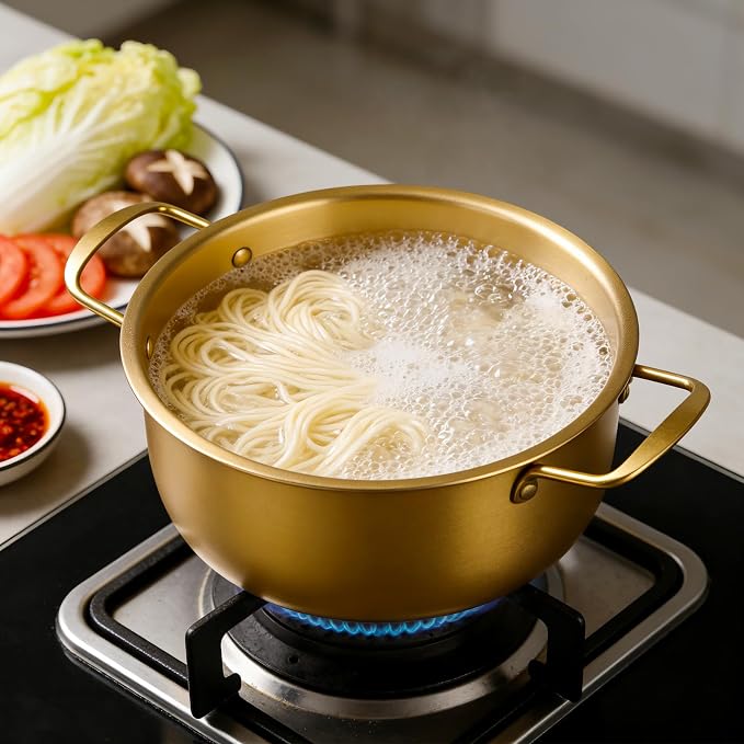 2-Pack Stainless Steel Korean Ramen Pot 7" & 7.8" with Lid Utensils | Noodle Cooking Pot Comes with Spoon, Chopsticks & Fork for Soup, Pasta and Daily Cooking