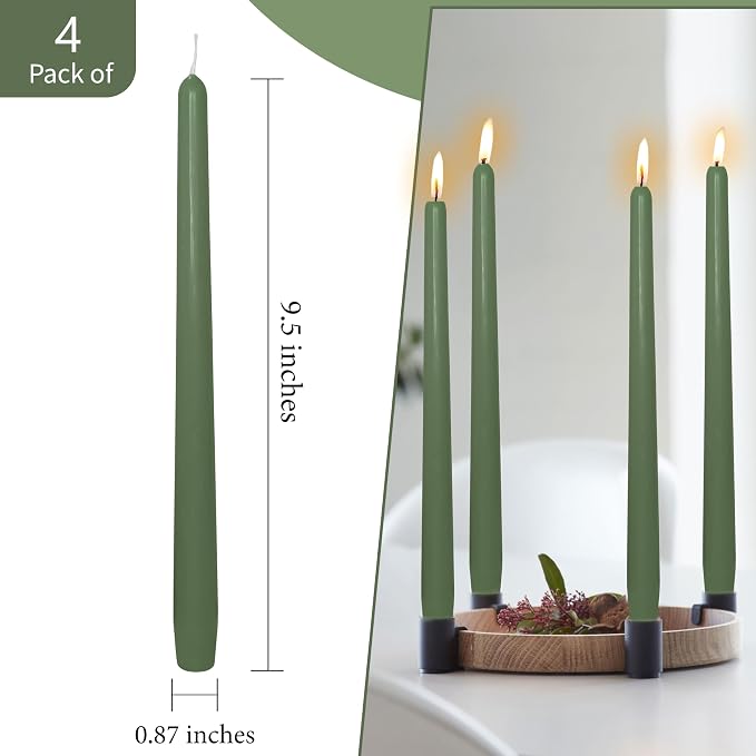 10 inch Forest Green Taper Candles Set of 4 - Cedar Scented Taper Candles Smokeless Candle - Slow Burning Candle Sticks for Home Wedding Dinner Holiday Party