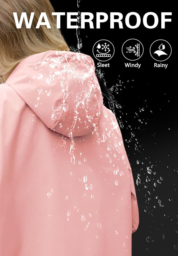 Zando Long Packable Rain Jacket Women Waterproof Raincoat with Hood | Relaxed-Fit Lightweight Windbreaker for Women; Travel Rain Coats for Commute, Hiking, Cruise, and Daily wear