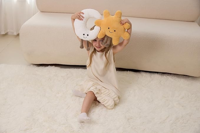XYG® Amuseables Sun and Moon Stuffed Toy, Medium 13 inches - Sun and Moon Plush - Fun Gift Idea, 2PCS Cute Smiling Sunshine Moon Stuffed Animal Gift for Children's Birthdays