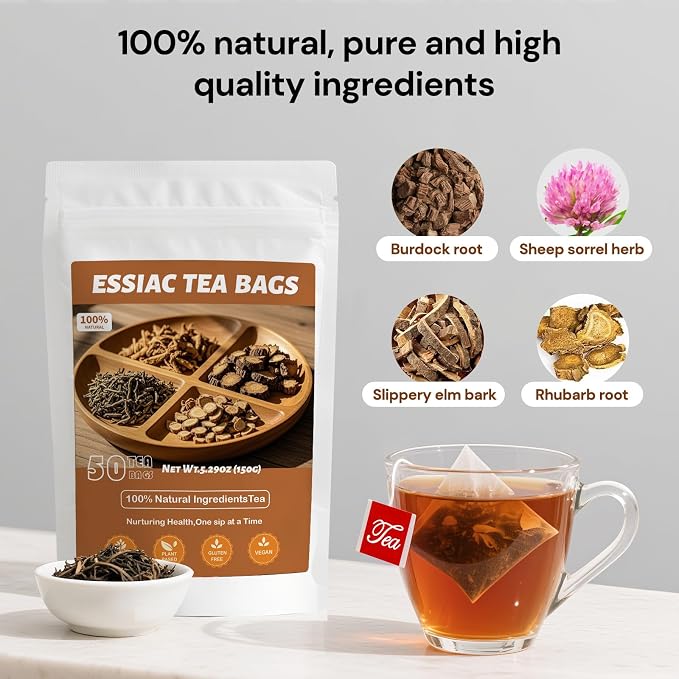 Essiac Tea, Premium Essiac Wellness Herbal Tea Bags with Slippery Elm Bark, Caffeine Free-50Count (Pack of 1)