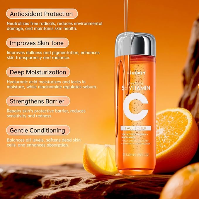 5X Vitamin C Toner - Vitamin C Face Toner with Niacinamide & Hyaluronic Acid Deep Hydration & Improves Skin Tone - Korean Skin Care for All Skins, 130ml