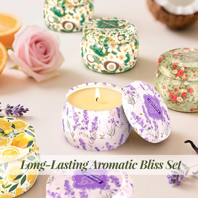 WarmEmbrace Scented Candles for Women, 8 Pack Soy Candle Set, 4.4OZ Candles for Home Scented, Candle Gift Set for Women, Lavender/Coconut and Christmas Holiday Candles, Total 240H Burning Time