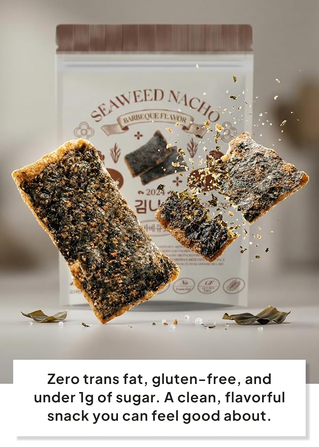 Korean Food Seaweed Nachos, Barbeque Flavor, Low-Sugar, Crispy Seaweed, 40g | Light and crispy seaweed snack with savory barbeque flavor and a satisfying crunch