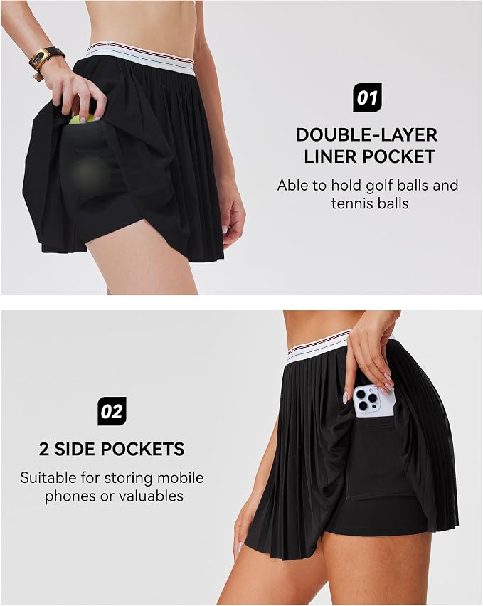 Mudere 2 Piece Golf Outfits for Women Tennis Skirt Set Built-in Shorts | Deep V-Neck Lapel, Silky Breathable High Stretch Fabric, Side Pockets, Activewear, Athletic Wear